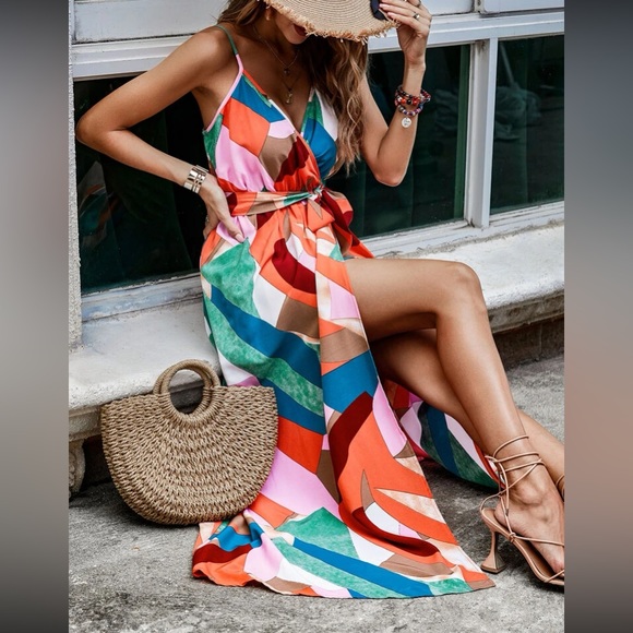 Boho Pink Multicolor Ruffle Hem Maxi Dress - Picture 5 of 6